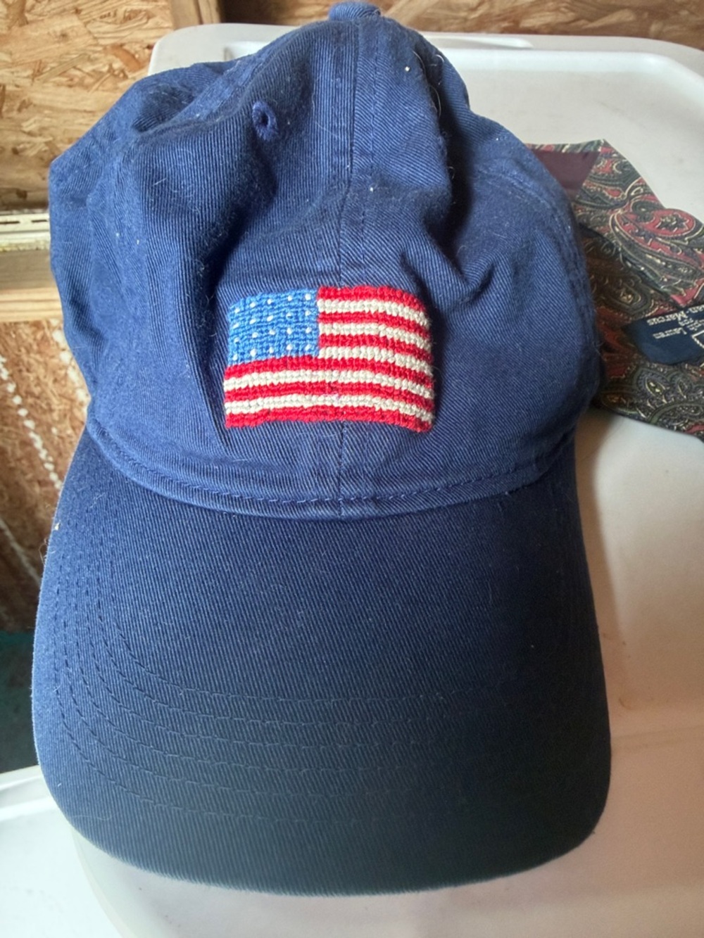 Navy Baseball Cap with American Flag Embroidery